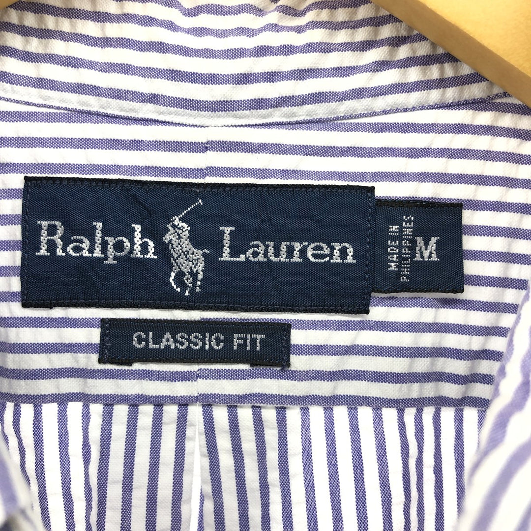 Ralph Lauren Classic Fit Seersucker Short Sleeve Button Down Striped Shirt Men's M cotton blue type Vintage Second Hand
