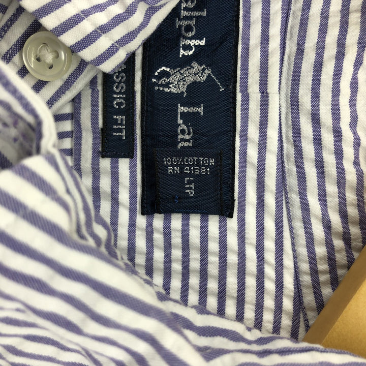 Ralph Lauren Classic Fit Seersucker Short Sleeve Button Down Striped Shirt Men's M cotton blue type Vintage Second Hand