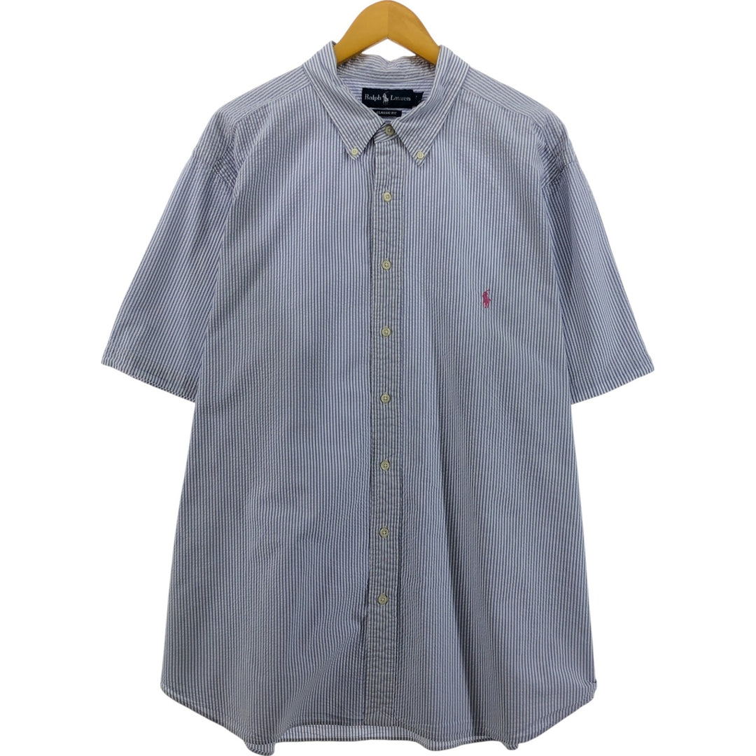 Ralph Lauren CLASSIC FIT Classic Fit Seersucker Short Sleeve Button Down Striped Shirt Men's XXL cotton Blue type light blue Vintage Second Hand