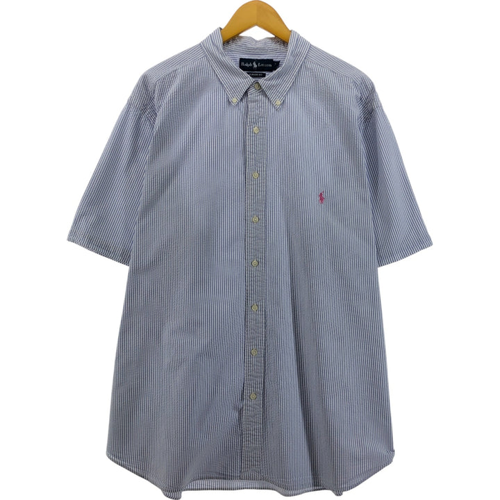 Ralph Lauren CLASSIC FIT Classic Fit Seersucker Short Sleeve Button Down Striped Shirt Men's XXL cotton Blue type light blue Vintage Second Hand