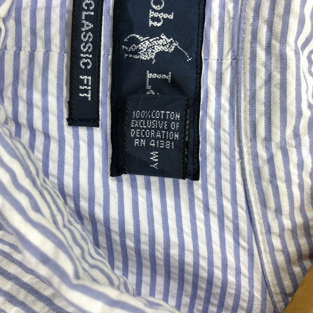 Ralph Lauren CLASSIC FIT Classic Fit Seersucker Short Sleeve Button Down Striped Shirt Men's XXL cotton Blue type light blue Vintage Second Hand