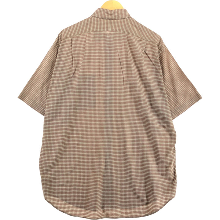 Ralph Lauren LOWELL SPORT short sleeve check shirt, men's size L cotton beige type brown Vintage Second Hand