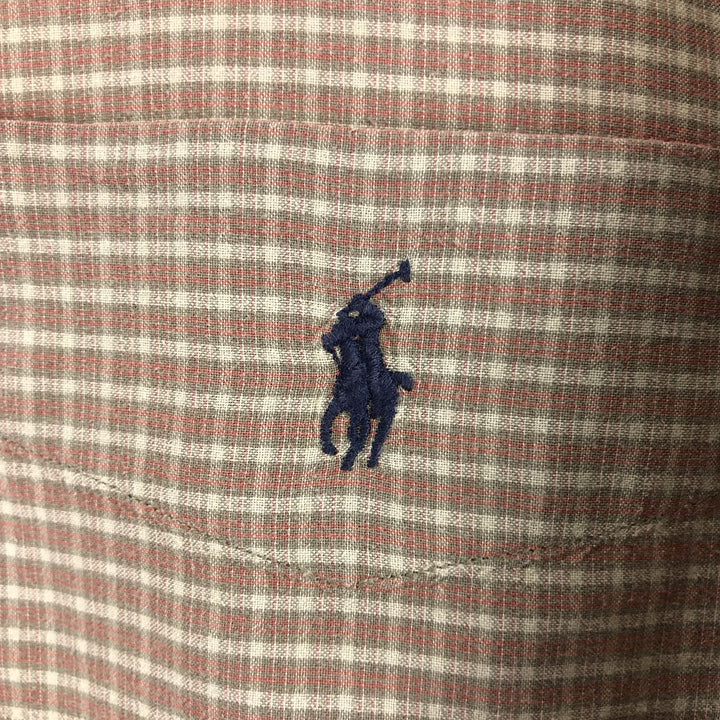Ralph Lauren LOWELL SPORT short sleeve check shirt, men's size L cotton beige type brown Vintage Second Hand