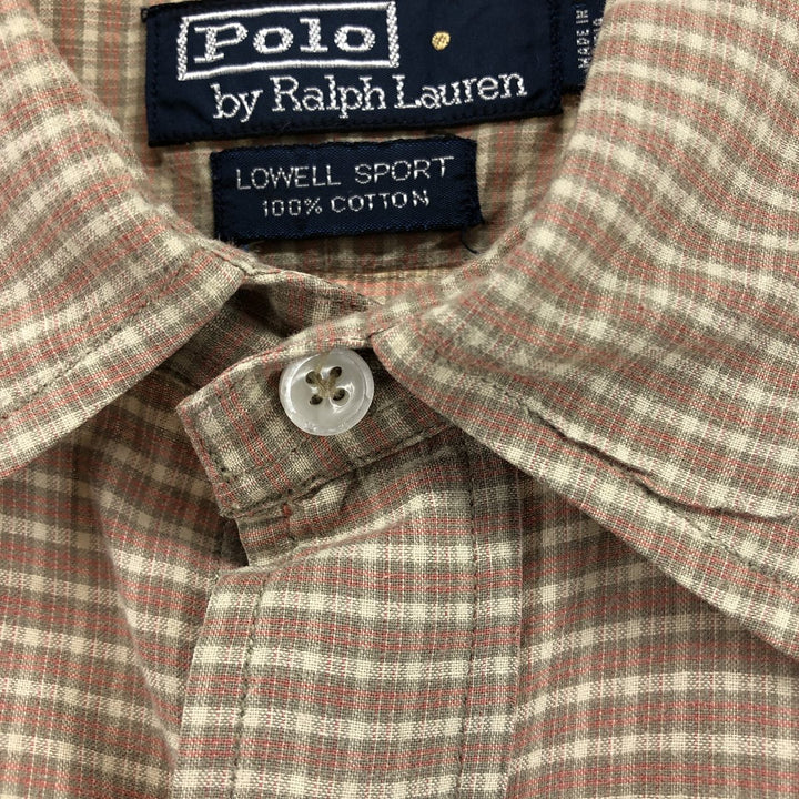 Ralph Lauren LOWELL SPORT short sleeve check shirt, men's size L cotton beige type brown Vintage Second Hand