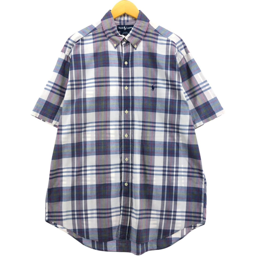 Ralph Lauren BLAKE short sleeve button down check shirt, men's size L cotton gray type Vintage Second Hand