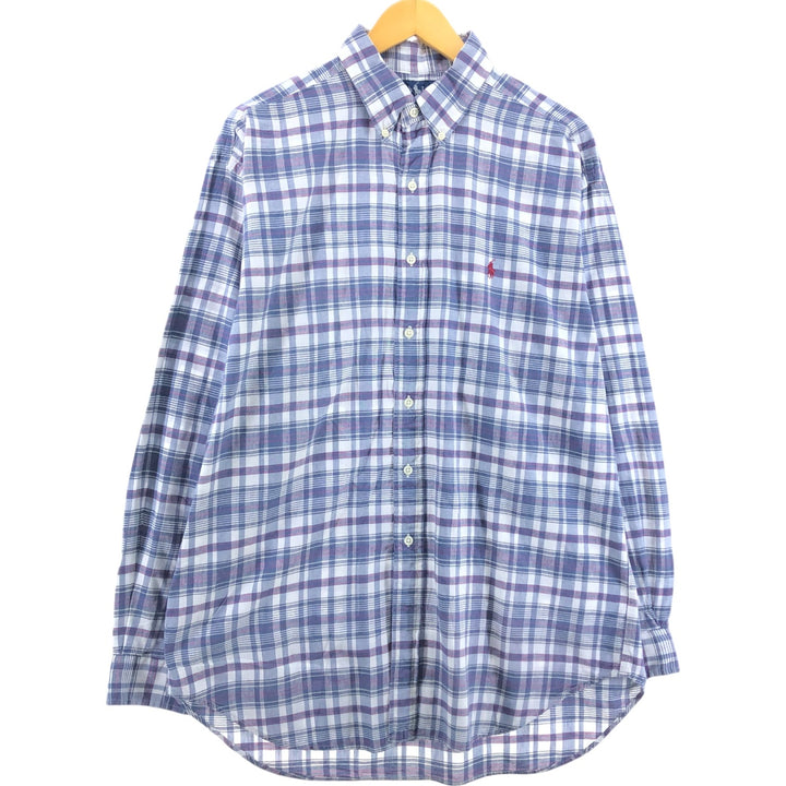 Ralph Lauren BLAKE long sleeve button down check shirt, men's size L cotton gray type Vintage Second Hand