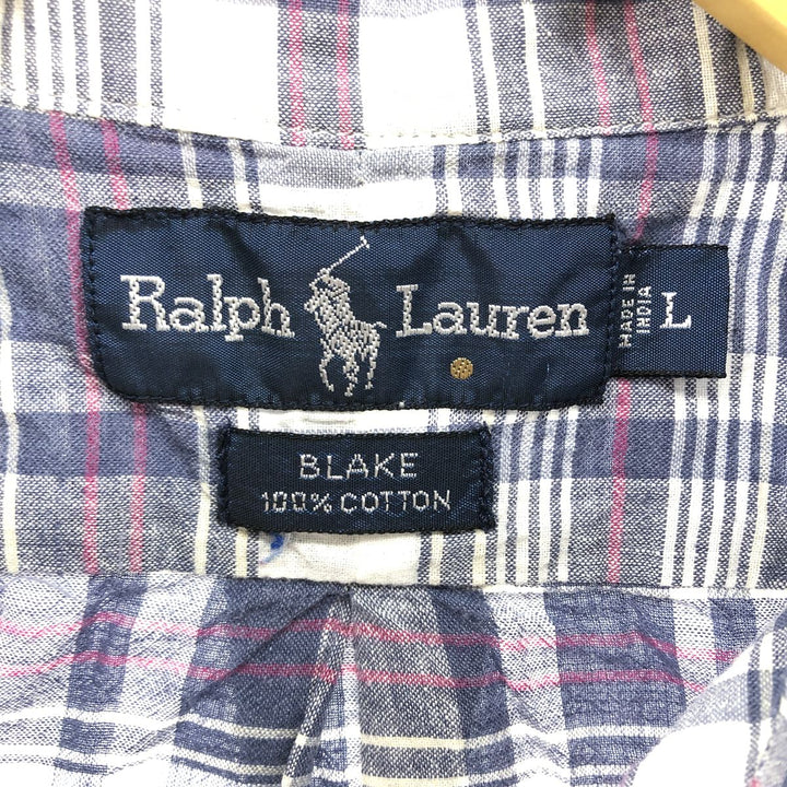 Ralph Lauren BLAKE long sleeve button down check shirt, men's size L cotton gray type Vintage Second Hand