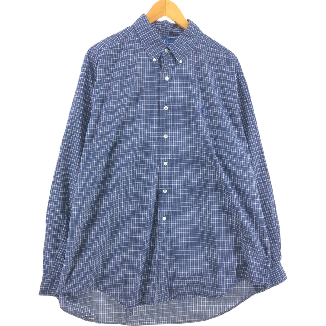 Ralph Lauren BLAKE long sleeve button down check shirt, men's XL size cotton navy blue type Vintage Second Hand