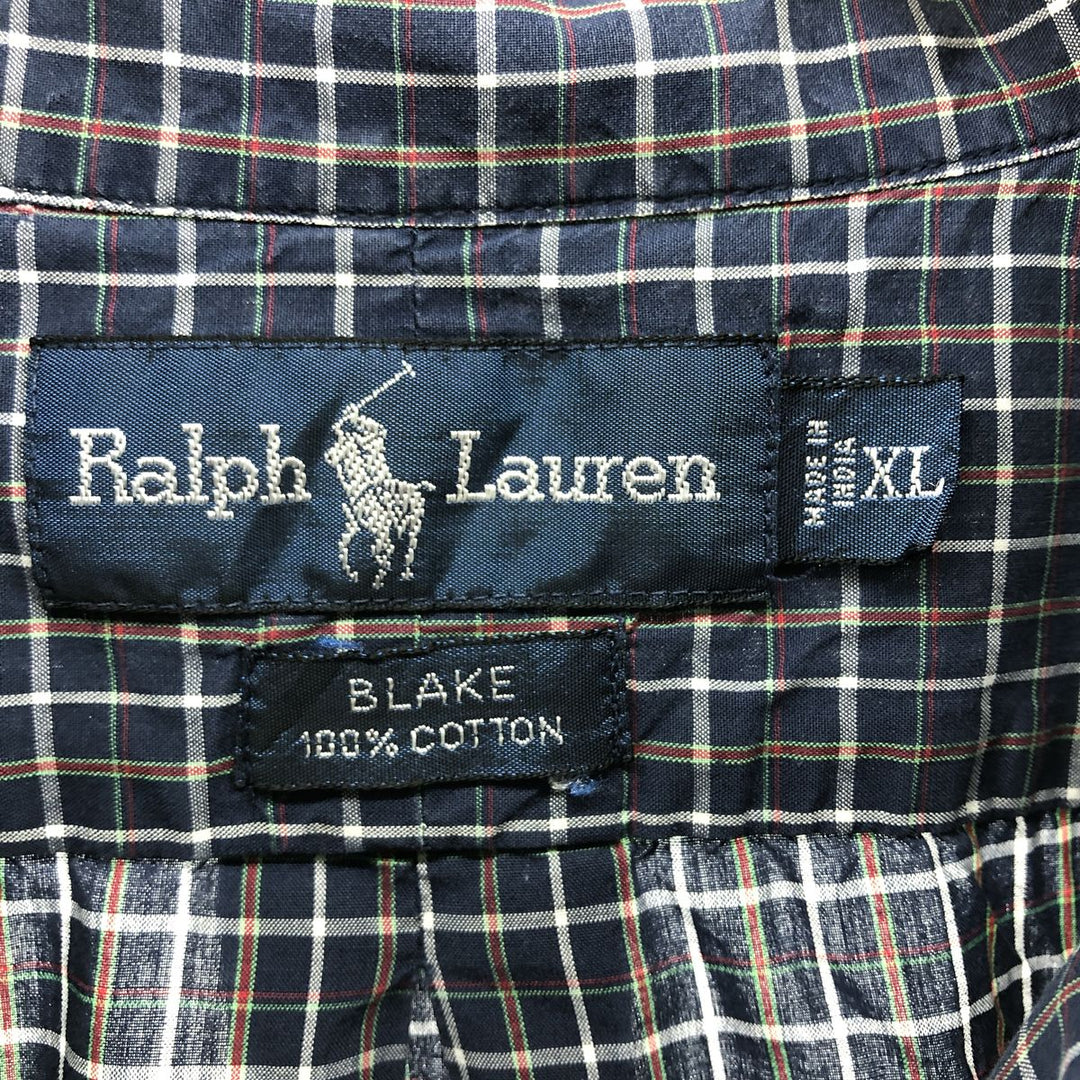 Ralph Lauren BLAKE long sleeve button down check shirt, men's XL size cotton navy blue type Vintage Second Hand