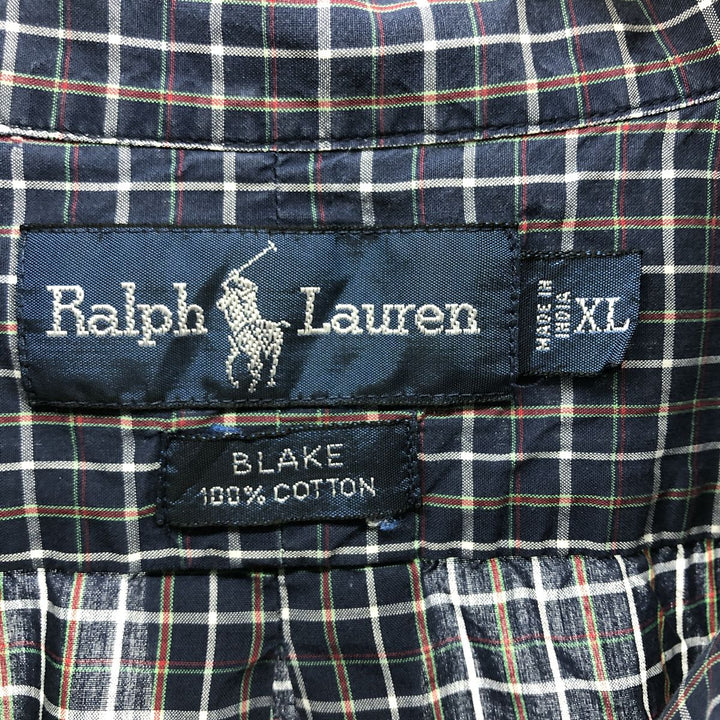 Ralph Lauren BLAKE long sleeve button down check shirt, men's XL size cotton navy blue type Vintage Second Hand