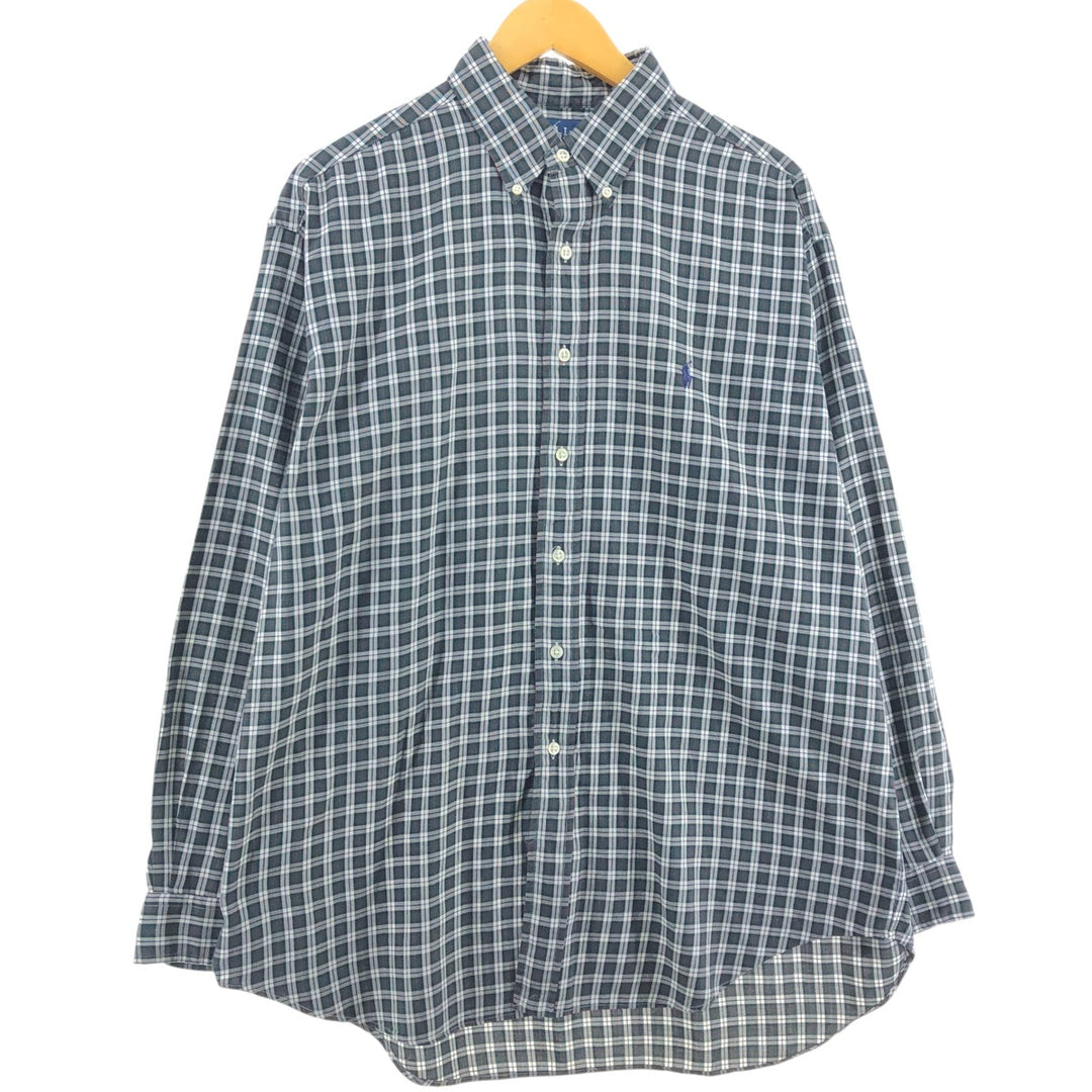 Ralph Lauren BLAKE long sleeve button down check shirt, men's size L cotton green type Vintage Second Hand