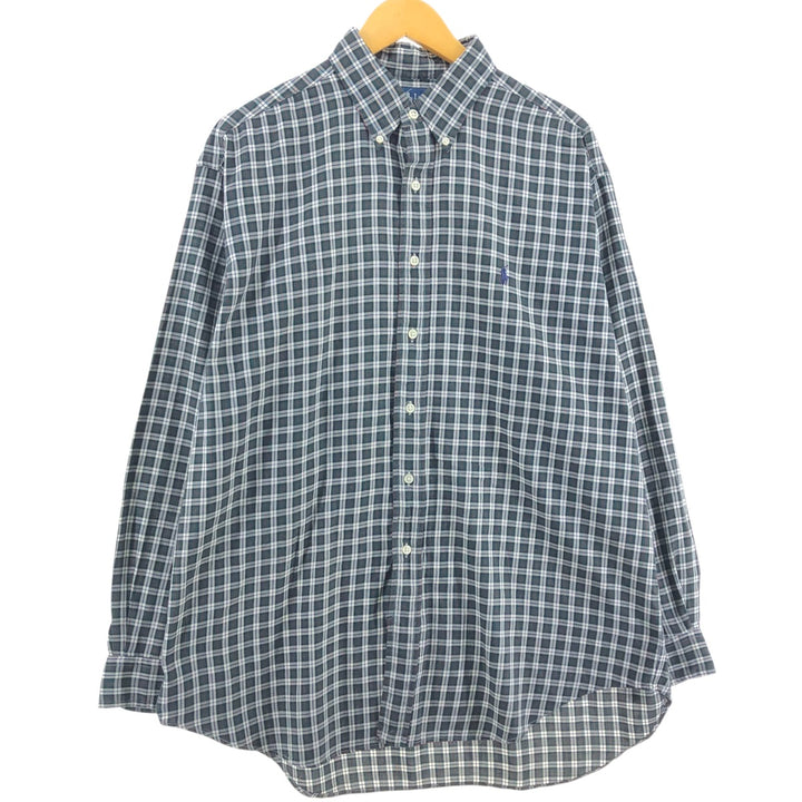 Ralph Lauren BLAKE long sleeve button down check shirt, men's size L cotton green type Vintage Second Hand
