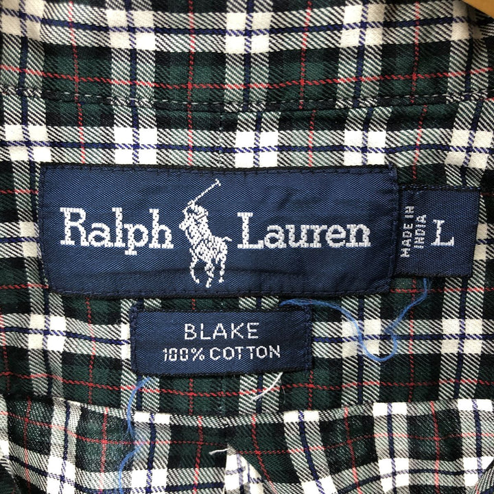 Ralph Lauren BLAKE long sleeve button down check shirt, men's size L cotton green type Vintage Second Hand