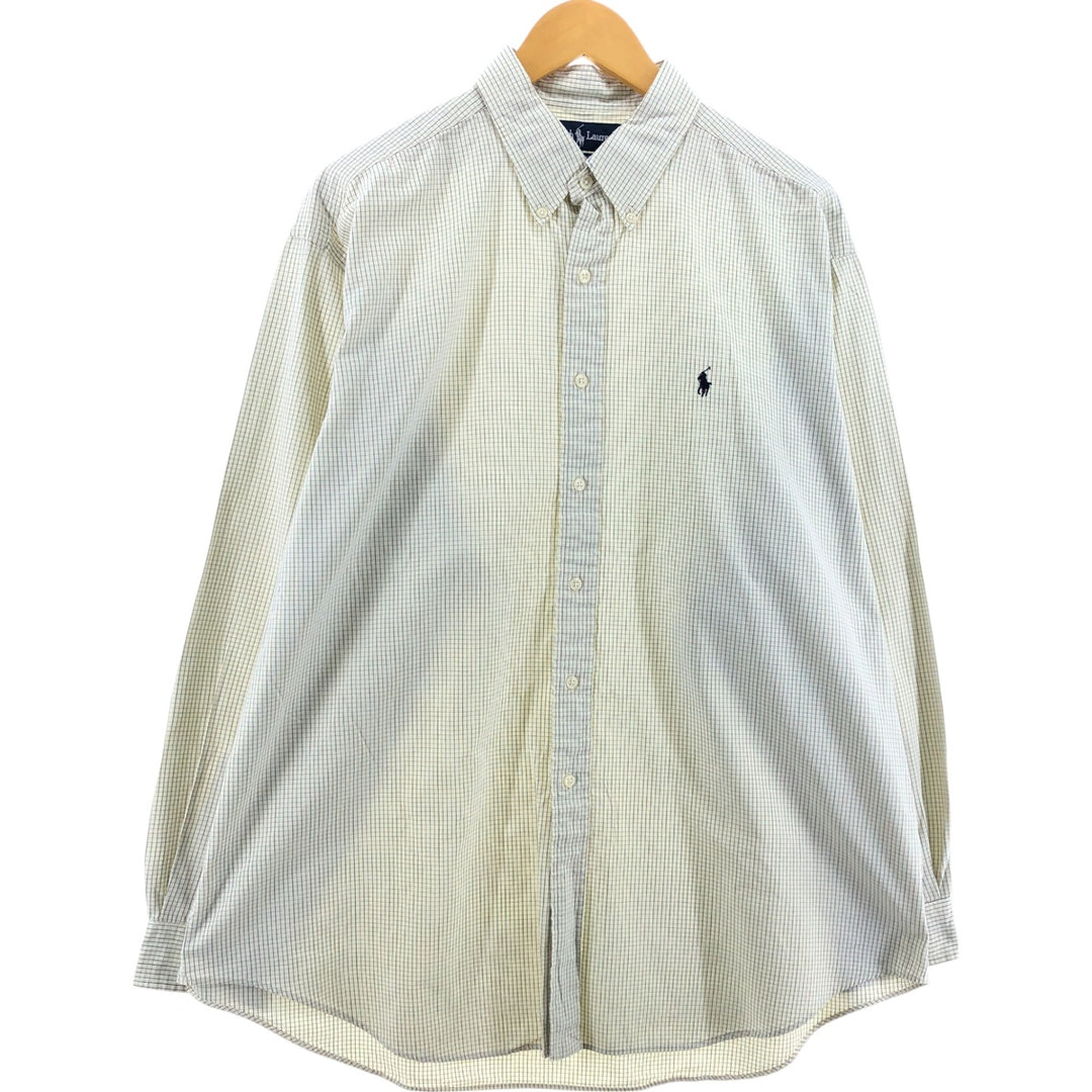 Ralph Lauren BLAKE long sleeve button down check shirt, men's XL size cotton unbleached Vintage Second Hand