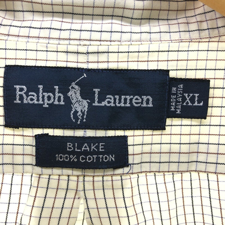 Ralph Lauren BLAKE long sleeve button down check shirt, men's XL size cotton unbleached Vintage Second Hand