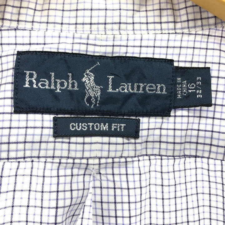 Ralph Lauren CUSTOM FIT long sleeve button down check shirt, men's size L cotton white type Vintage Second Hand