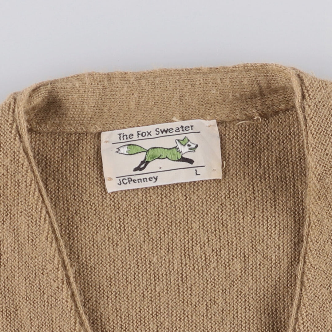 Vintage 1980'S JCPenney THE FOX Sweater cardigan, men's size L unclear Beige type Vintage Second Hand