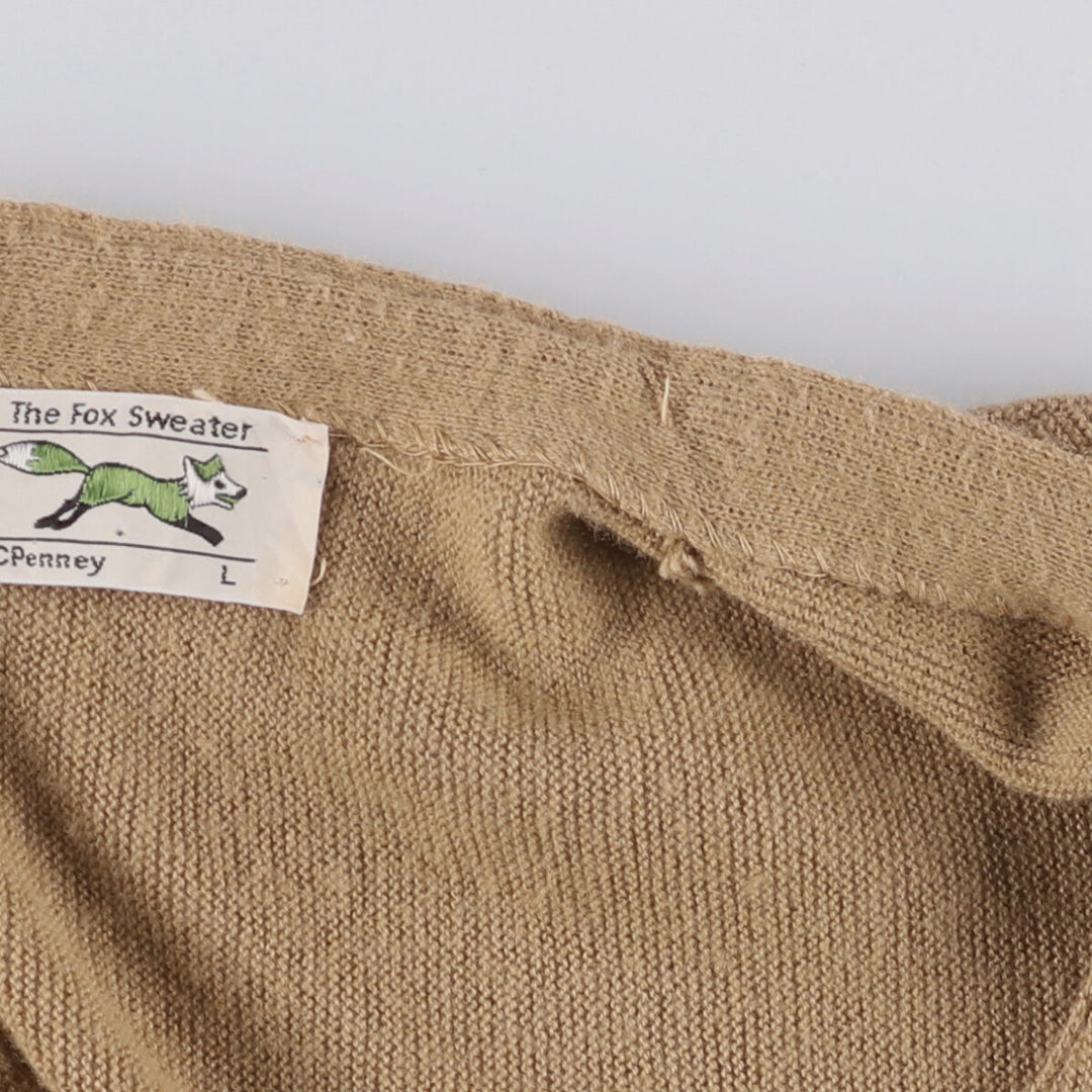 Vintage 1980'S JCPenney THE FOX Sweater cardigan, men's size L unclear Beige type Vintage Second Hand