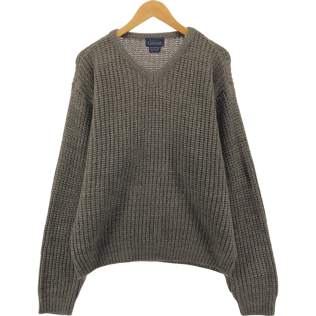 Basic Editions V-neck acrylic knit sweater, men's size M acrylic beige type brown Vintage Second Hand