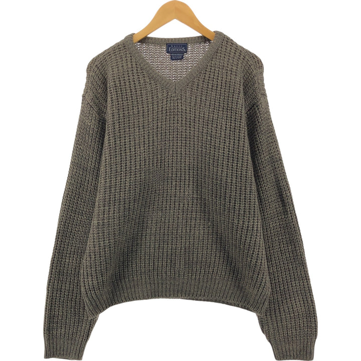 Basic Editions V-neck acrylic knit sweater, men's size M acrylic beige type brown Vintage Second Hand