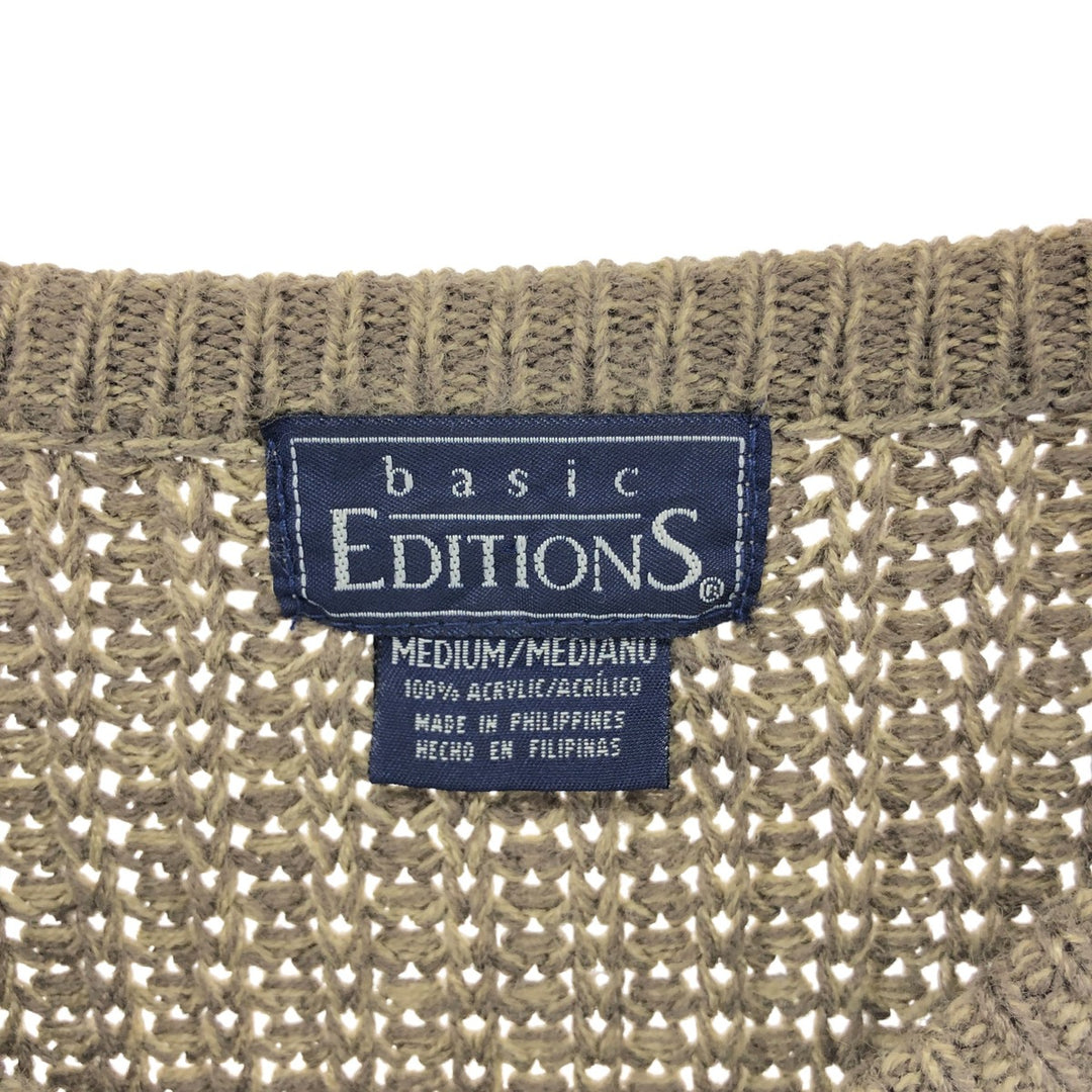 Basic Editions V-neck acrylic knit sweater, men's size M acrylic beige type brown Vintage Second Hand