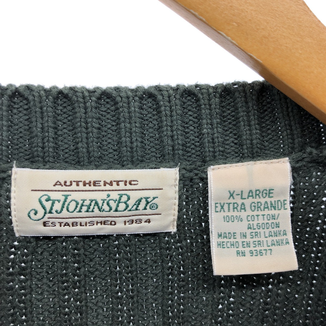 90'S St. John's Bay ribbed cotton knit sweater, men's size XL, vintage cotton green type Vintage Second Hand