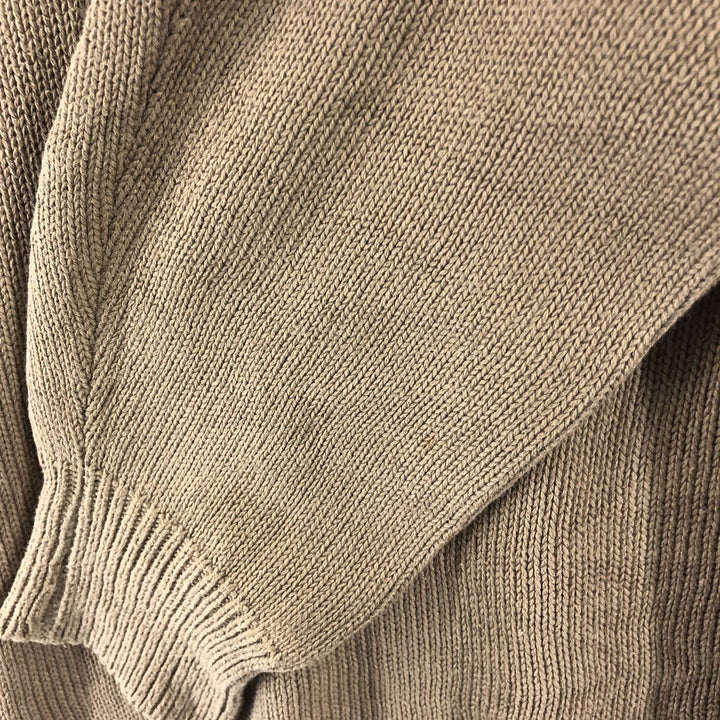 2000'S Land's End V-neck cotton knit sweater, Made in USA, Men's size L cotton beige type brown Vintage Second Hand