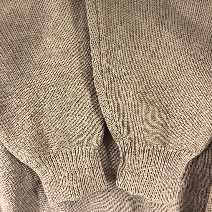2000'S Land's End V-neck cotton knit sweater, Made in USA, Men's size L cotton beige type brown Vintage Second Hand