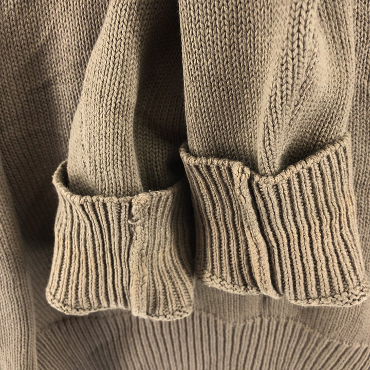 2000'S Land's End V-neck cotton knit sweater, Made in USA, Men's size L cotton beige type brown Vintage Second Hand