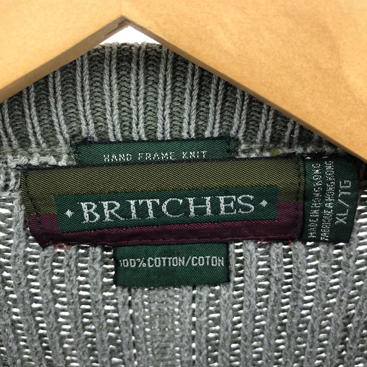 BRITCHES Cotton Knit Sweater, Men's Size XL cotton Khaki type sage green Vintage Second Hand