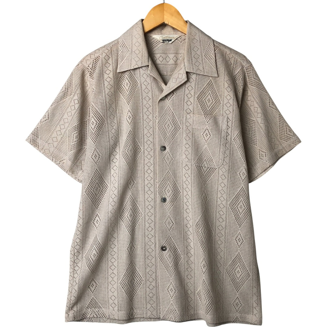 70'S lace short sleeve open collar shirt men's size L vintage polyester Beige type Vintage Second Hand