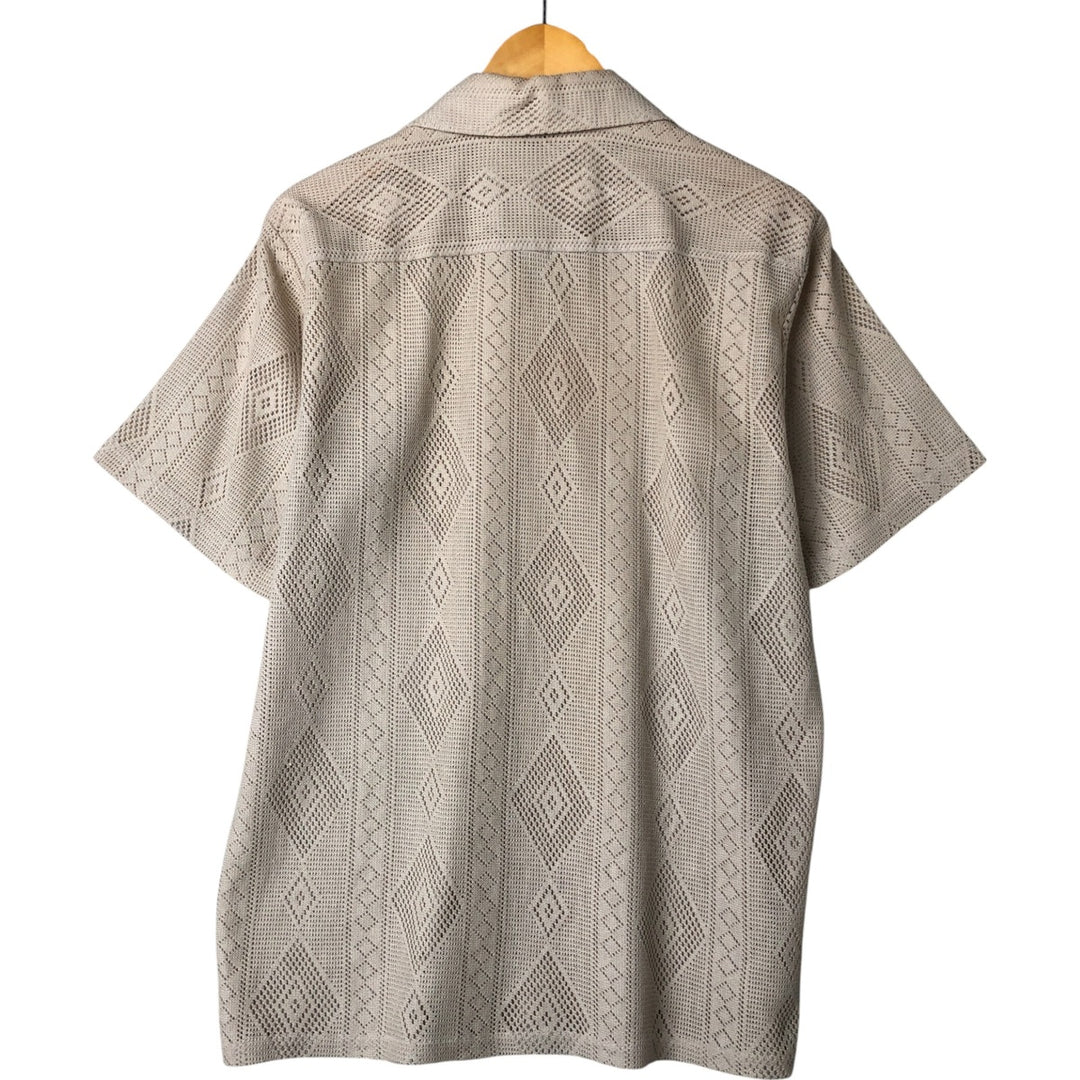 70'S lace short sleeve open collar shirt men's size L vintage polyester Beige type Vintage Second Hand