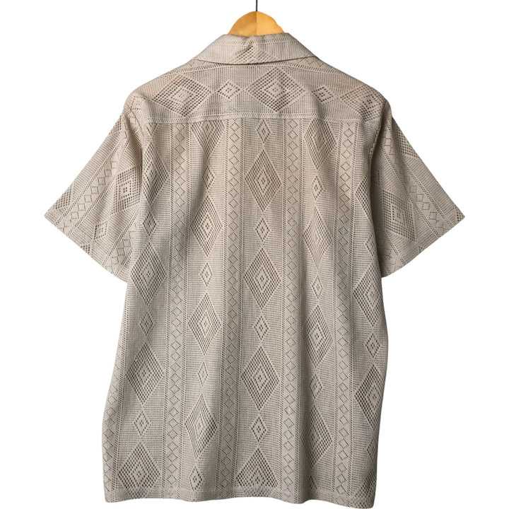 70'S lace short sleeve open collar shirt men's size L vintage polyester Beige type Vintage Second Hand