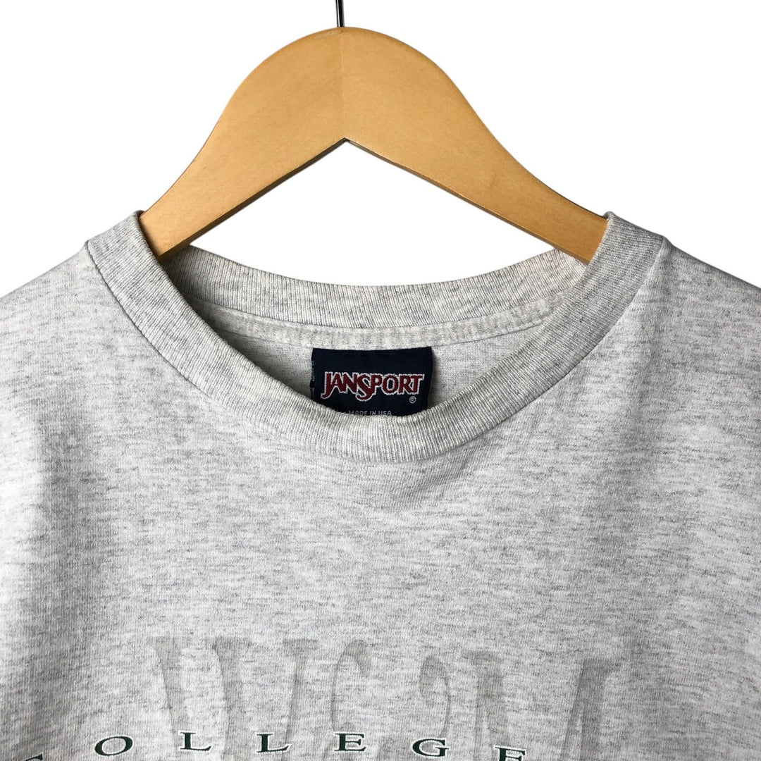 90'S Jansport College Long Sleeve T-Shirt, Made in USA, Men's L Size, Vintage cotton gray type Vintage Second Hand