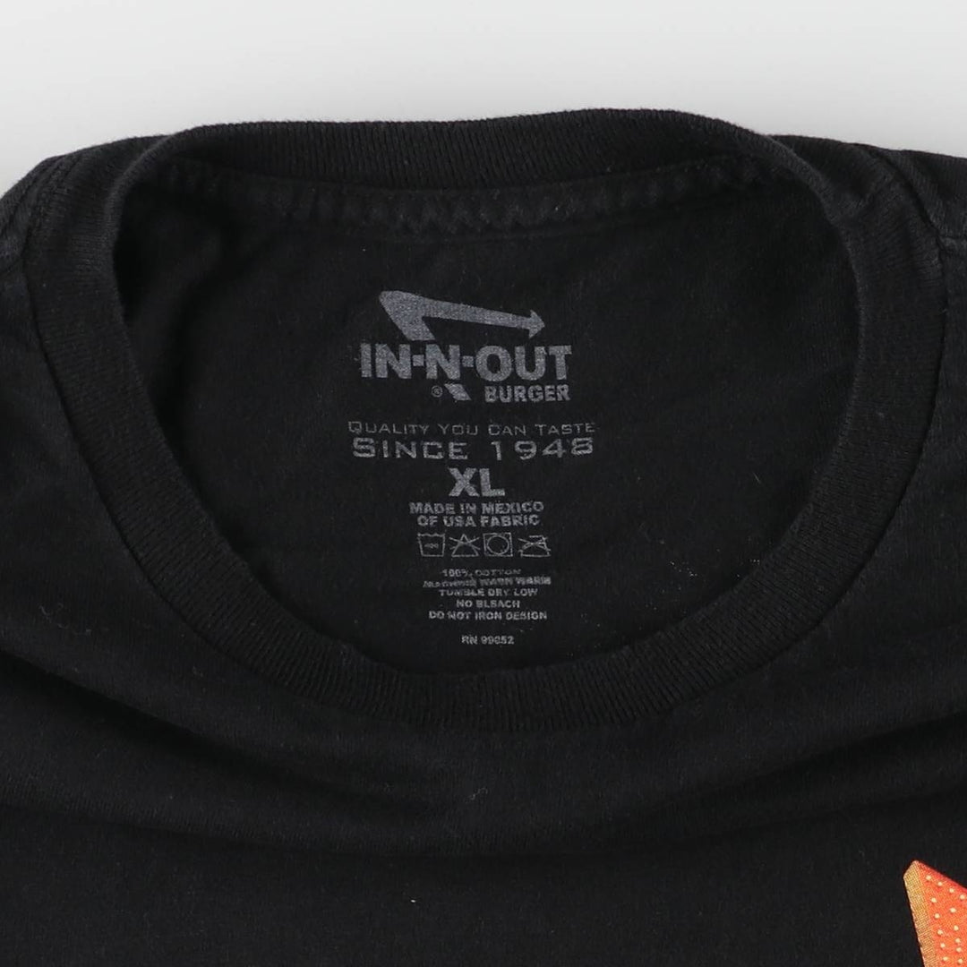 IN-N-OUT BURGER Advertising T-shirt Men's XL size cotton black type Vintage Second Hand