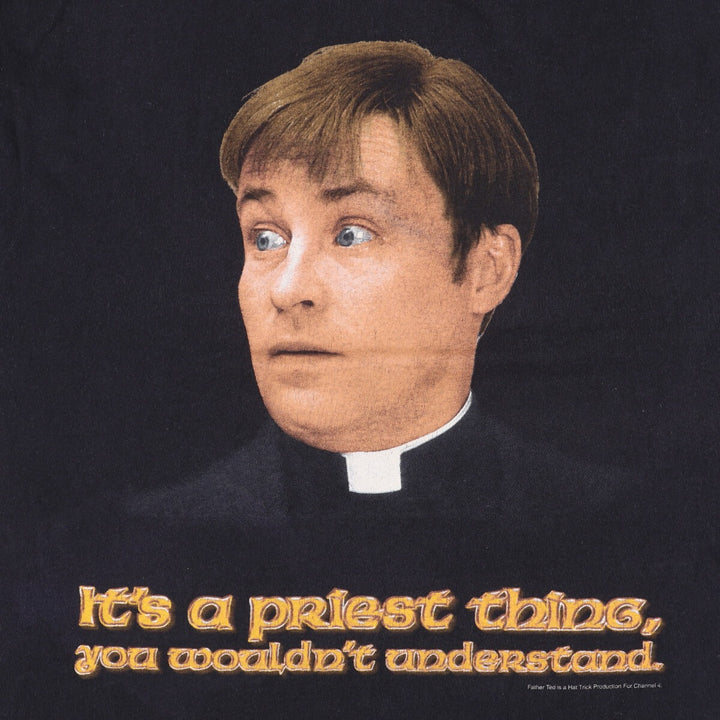 90'S HAT TRICK FATHER TED Father Ted Movie T-shirt Men's XL Vintage cotton black type Vintage Second Hand