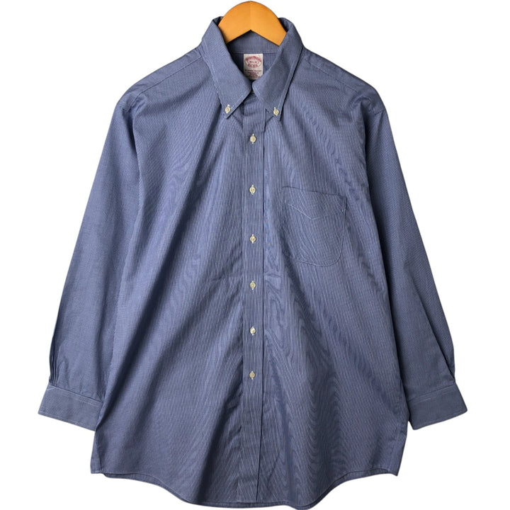 Brooks Brothers Est.1818 Houndstooth Pattern Long Sleeve Button-Down Shirt, Men's Size L cotton navy blue type Vintage Second Hand
