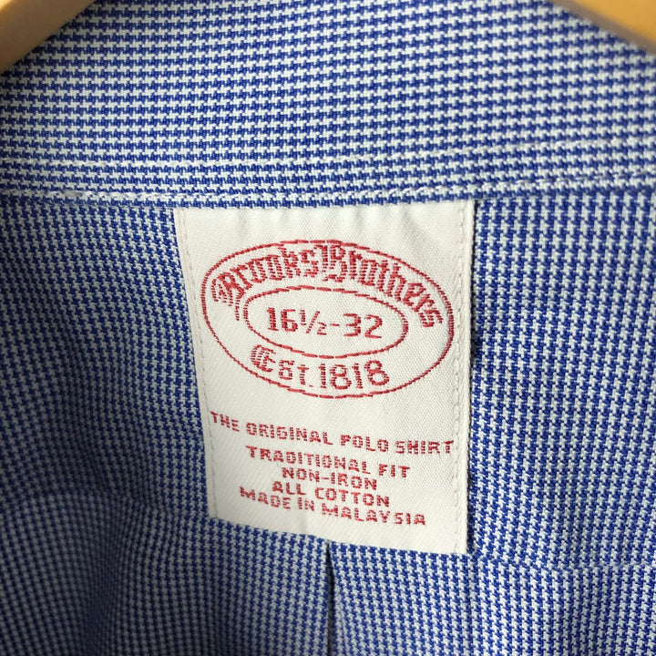 Brooks Brothers Est.1818 Houndstooth Pattern Long Sleeve Button-Down Shirt, Men's Size L cotton navy blue type Vintage Second Hand