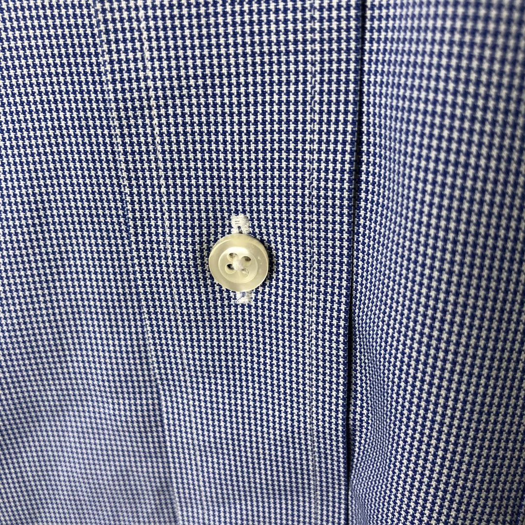 Brooks Brothers Est.1818 Houndstooth Pattern Long Sleeve Button-Down Shirt, Men's Size L cotton navy blue type Vintage Second Hand