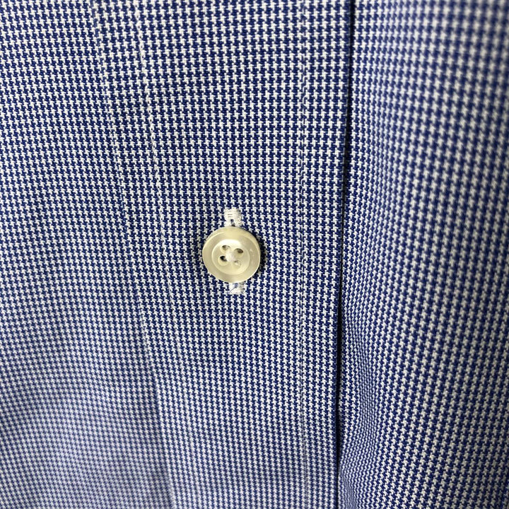 Brooks Brothers Est.1818 Houndstooth Pattern Long Sleeve Button-Down Shirt, Men's Size L cotton navy blue type Vintage Second Hand