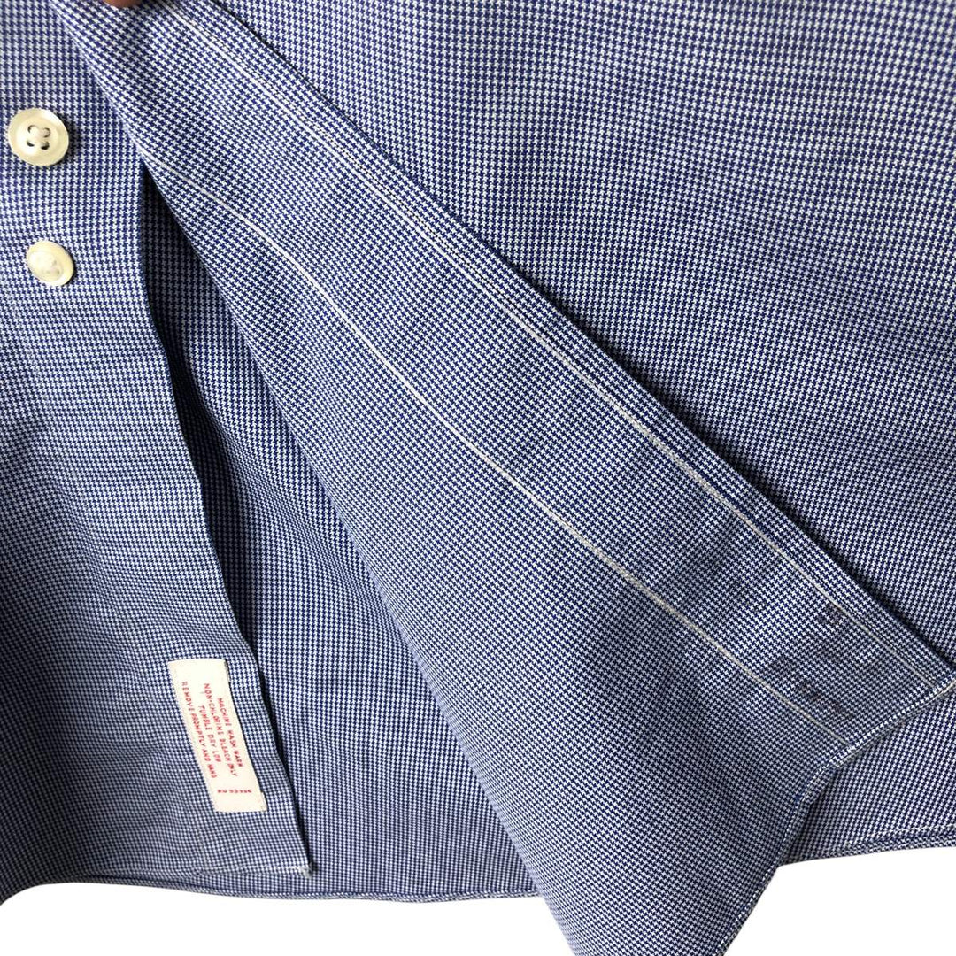Brooks Brothers Est.1818 Houndstooth Pattern Long Sleeve Button-Down Shirt, Men's Size L cotton navy blue type Vintage Second Hand