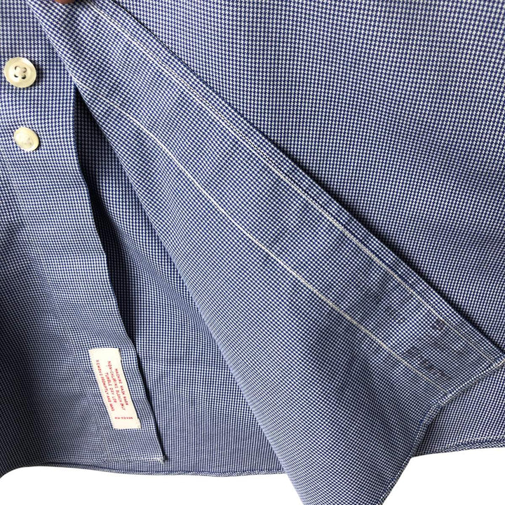 Brooks Brothers Est.1818 Houndstooth Pattern Long Sleeve Button-Down Shirt, Men's Size L cotton navy blue type Vintage Second Hand