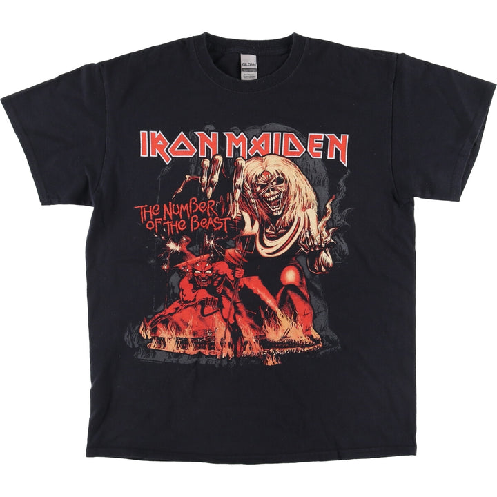 Gildan Iron Maiden Band T-Shirt, Men's Medium Size cotton black type Vintage Second Hand