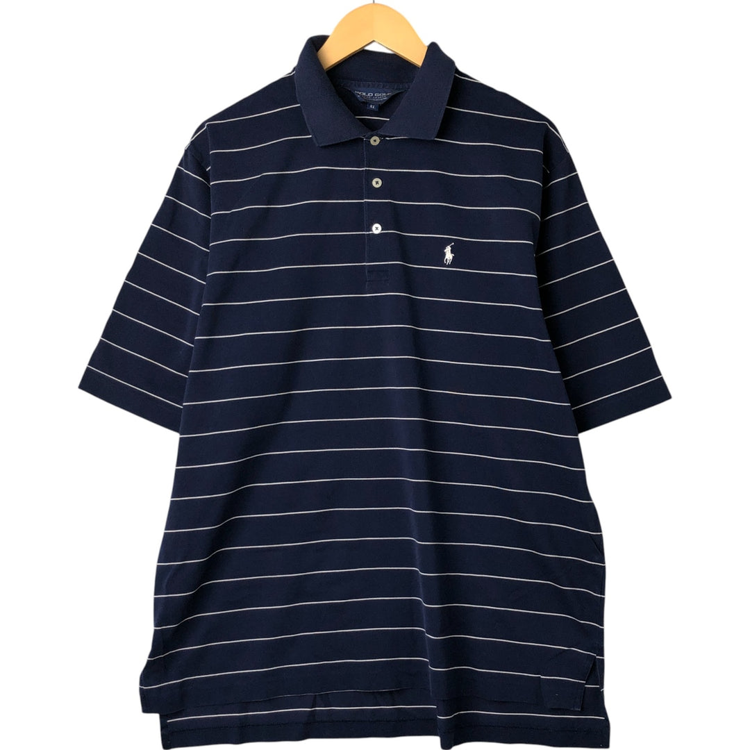 Ralph Lauren POLO GOLF Short Sleeve Striped Polo Shirt Men's XL Pima Cotton navy blue type Vintage Second Hand