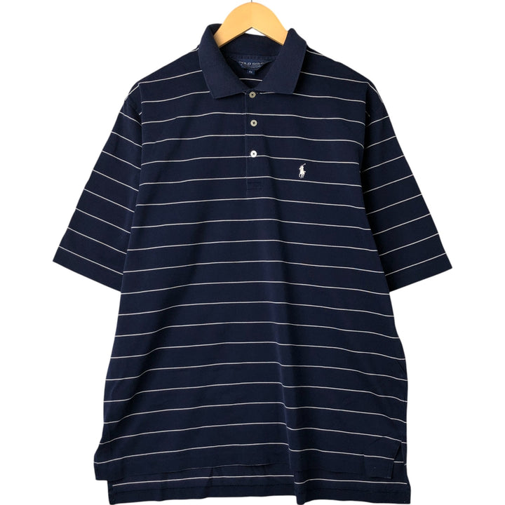 Ralph Lauren POLO GOLF Short Sleeve Striped Polo Shirt Men's XL Pima Cotton navy blue type Vintage Second Hand
