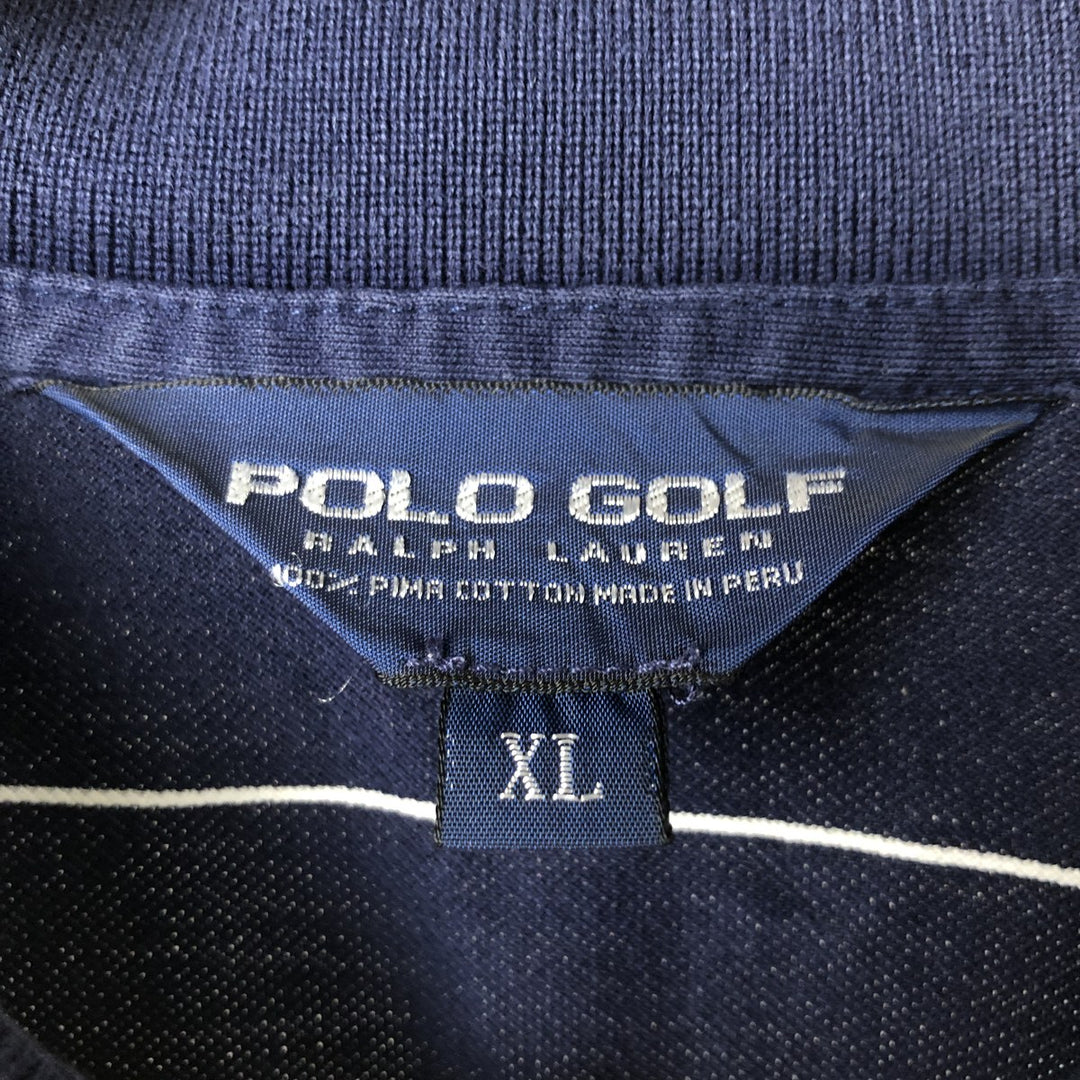 Ralph Lauren POLO GOLF Short Sleeve Striped Polo Shirt Men's XL Pima Cotton navy blue type Vintage Second Hand