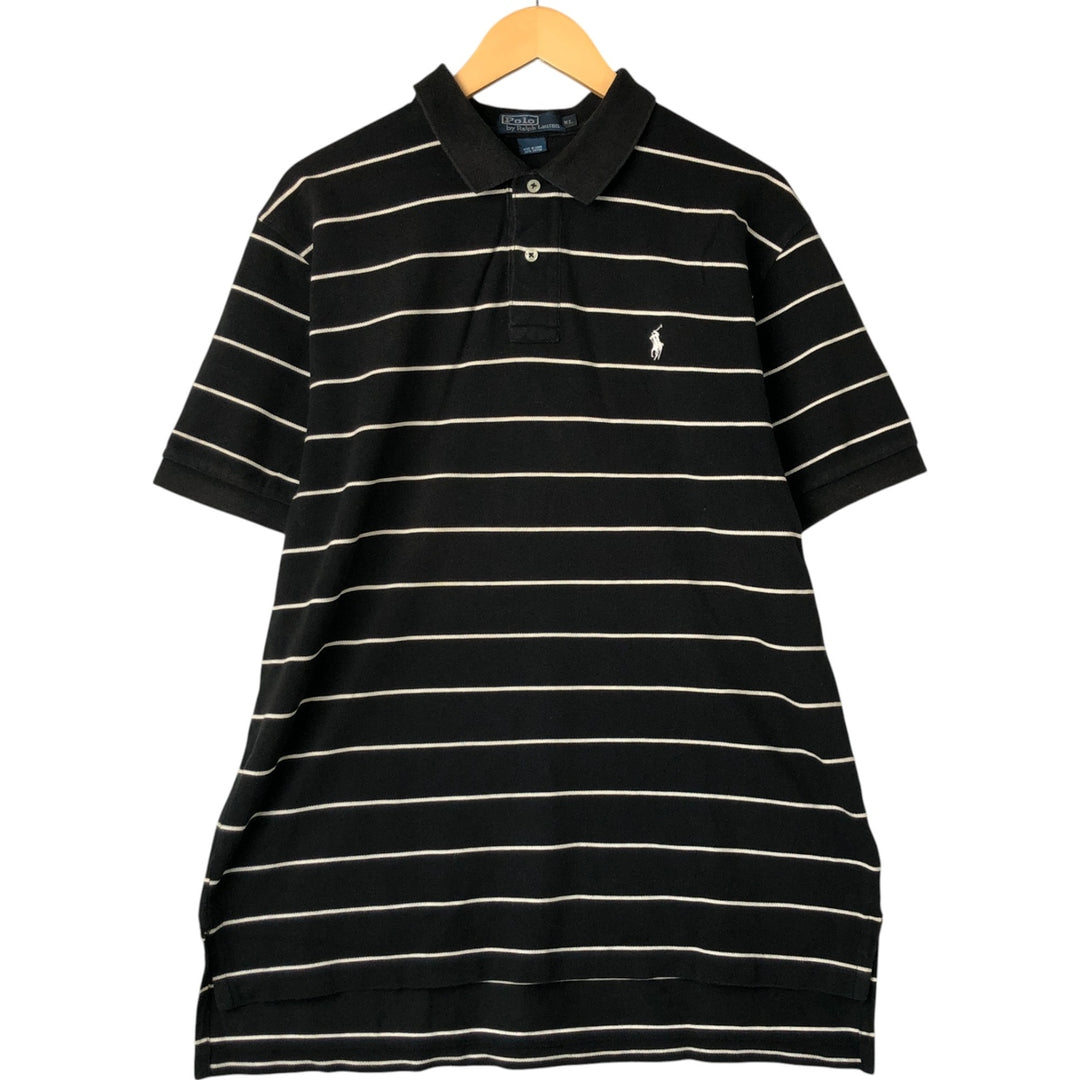Ralph Lauren POLO by Ralph Lauren short sleeve striped polo shirt, men's XL size cotton black type Vintage Second Hand