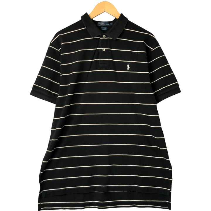 Ralph Lauren POLO by Ralph Lauren short sleeve striped polo shirt, men's XL size cotton black type Vintage Second Hand