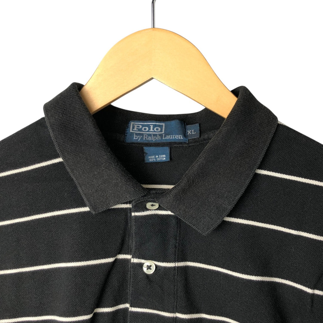 Ralph Lauren POLO by Ralph Lauren short sleeve striped polo shirt, men's XL size cotton black type Vintage Second Hand