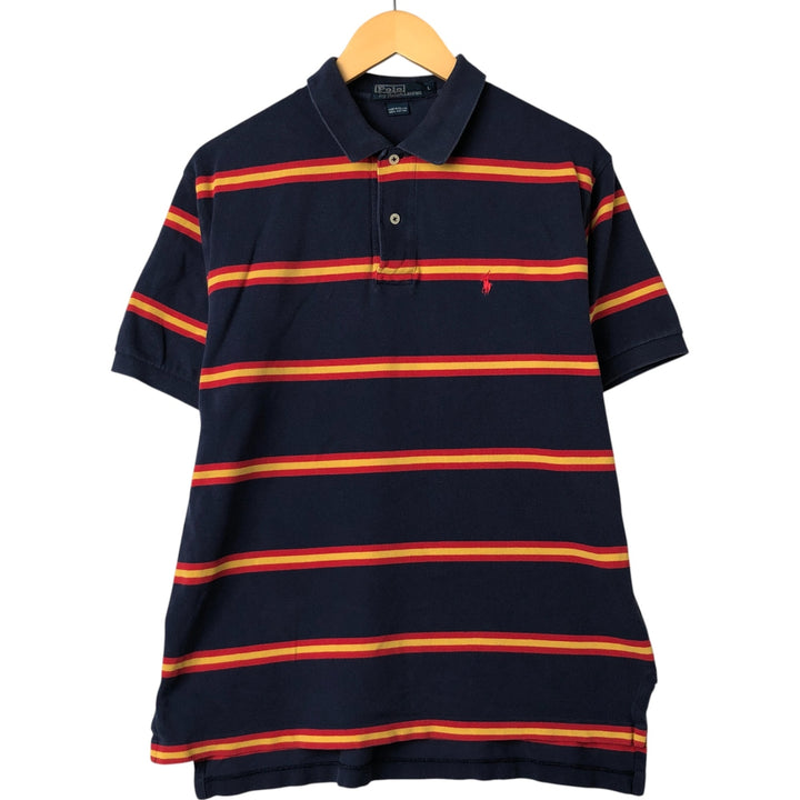 Ralph Lauren POLO by Ralph Lauren short sleeve striped polo shirt, men's size L cotton Navy blue Vintage Second Hand